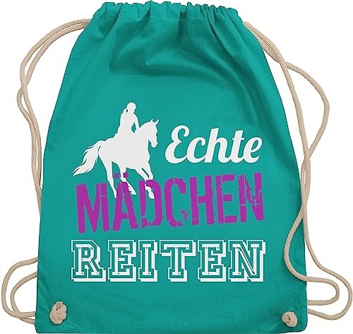 Shirtracer Turnbeutel Rucksack - Pferde und Zubehör - Echte Mädchen Reiten - Geschenk Reiterin Pferdegeschenke Reiten - Unisize - Türkis - pferdefans sportbeutel stoff geschenke für sprüchen von Shirtracer