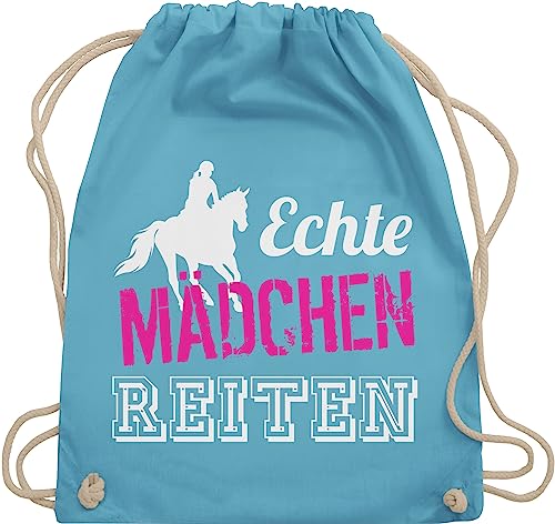 Turnbeutel Rucksack - Pferde - Taschen - Echte Mädchen reiten - Unisize - Hellblau - reitsachen pferdemotiven tasche stalltasche reiter sprüche sportbeutel pferd spruch beutel pferdezubehör von Shirtracer