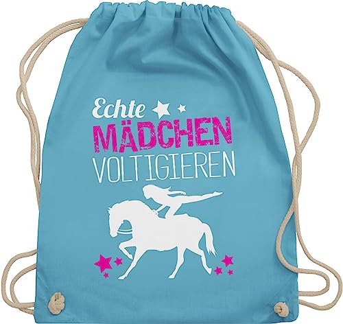 Shirtracer Turnbeutel Rucksack - Pferde - Taschen - Echte Mädchen voltigieren - Unisize - Hellblau - sprüche pferd horses beutel pferderucksäcke reit voltigier stoffturnbeutel reitrucksack für reiter von Shirtracer