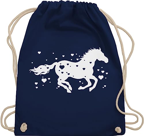 Turnbeutel Rucksack - Taschen - Pferd mit Herzen - Pferde Horse Reiter Reiterin Pferdeliebhaber Geschenk Pferdemädchen - Unisize - Navy Blau - reitbedarf pferdemotiv tiermotiv herz baumwolle beutel von Shirtracer