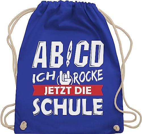 Shirtracer Turnbeutel Rucksack - Schulanfang & Einschulung Geschenk - ABCD Ich rocke jetzt die Schule - Unisize - Royalblau - 1 klasse rocken stoffbeutel schulkind schulkinder juterucksack maedchen von Shirtracer