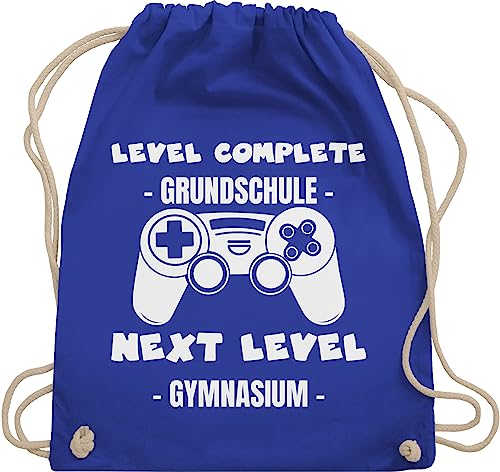 Shirtracer Turnbeutel Rucksack - Schulanfang & Einschulung Geschenk - Level complete - next level Gymnasium weiß - Unisize - Royalblau - erste schultag tasche schuleinführung backpack einschulungs von Shirtracer