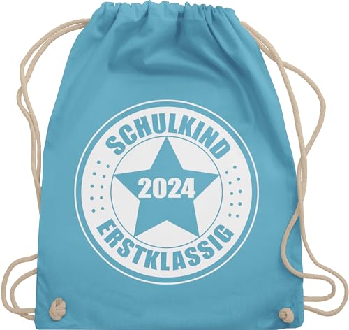 Turnbeutel Rucksack - Schulanfang & Einschulung Geschenk - Schulkind 2024 - Erstklassig - Unisize - Hellblau - beutel baumwolle für schulkinder geschenke 1 klasse erster schultag sportbeutel erste von Shirtracer