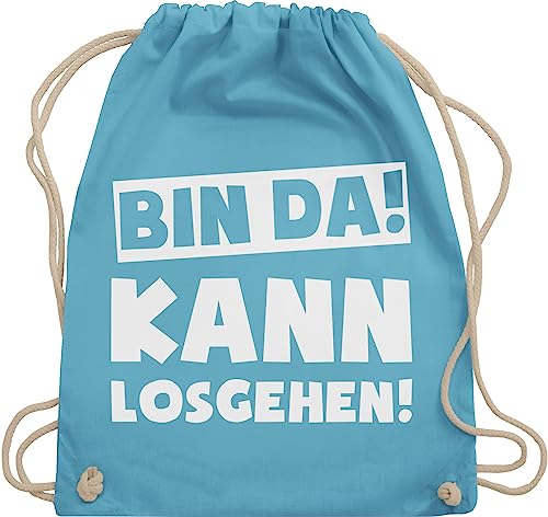 Turnbeutel Rucksack - Sprüche Statement mit Spruch - Bin da kann losgehen - Unisize - Hellblau - baumwolle beutel stoff kordel kordelzug stoffbeutel baumwoll tasche a4 party damen sprüchen spruche von Shirtracer