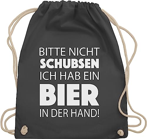 Shirtracer Turnbeutel Rucksack - Sprüche Statement mit Spruch - Bitte nicht schubsen ich hab ein Bier in der Hand! weiß - Unisize - Dunkelgrau - sprüche, tasche damen sprüchen festivals turn beutel von Shirtracer