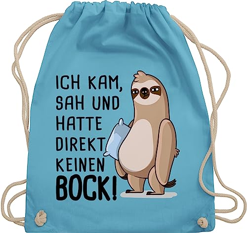 Shirtracer Turnbeutel Rucksack - Sprüche Statement - Hatte direkt keinen Bock - Faultier - Unisize - Hellblau - mit aufschrift kam sah beutel statements faultiere stoffrucksack sprüchen￼ faultier, von Shirtracer