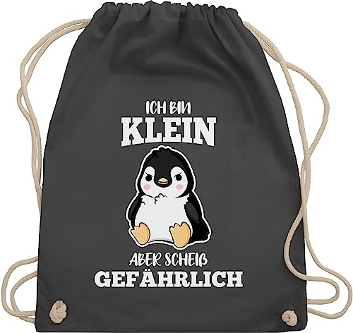 Turnbeutel Rucksack - Sprüche Statement mit Spruch - Ich bin klein aber scheiß gefährlich Pinguin weiß - Unisize - Dunkelgrau - beutel+rucksack+mit+sprüchen sprueche tiere beutel sprüchen von Shirtracer