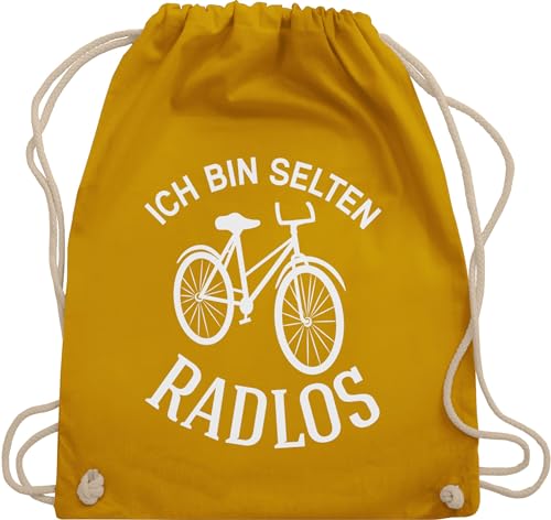 Turnbeutel Rucksack - Sprüche Statement - Ich bin selten Radlos - Unisize - Senfgelb - fahrrad geschenke tasche mit kordelzug radsport geschenk stoff spruch baumwoll radfahren kordel beutel von Shirtracer