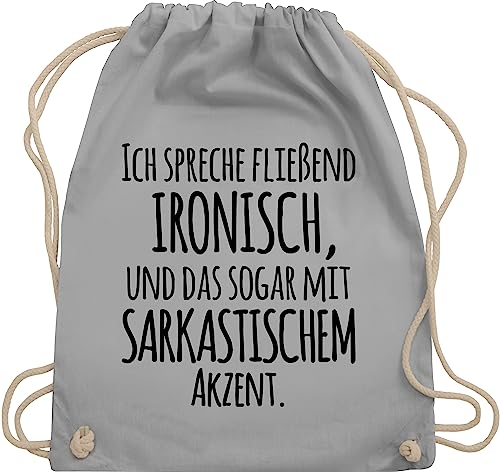 Shirtracer Turnbeutel Rucksack - Sprüche Statement mit Spruch - Ich spreche fließend Ironisch - Unisize - Hellgrau - tasche kordelzug lustige fliessend zugbeutel damen witzige sarkastischen unterton von Shirtracer