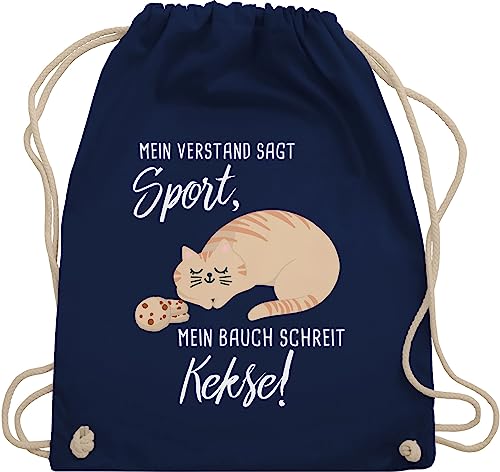 Turnbeutel Rucksack - Sprüche Statement - Mein Bauch schreit Kekse! Katze - Unisize - Navy Blau - frauen sport spruch mit aufschrift kekse stoffbeutel lustige katzen sportbeutel katzenmotiv von Shirtracer