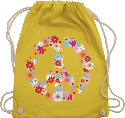 Turnbeutel Rucksack - Sprüche Statement - Peace Flower Power - Hippie Peace Zeichen Friedenszeichen 90er 70er - Unisize - Gelb - stoffrucksack love turn tasche jahre baumwolle party kordel symbol von Shirtracer