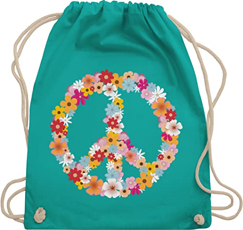 Turnbeutel Rucksack - Sprüche Statement - Peace Flower Power Hippie Peace Zeichen I Friedenszeichen I 90er I 70er - Unisize - Türkis - festival turnsack mit aufschrift 90s beutel sportbeutel retro von Shirtracer