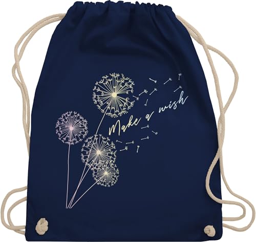 Turnbeutel Rucksack - Sprüche Statement - Pusteblume Flower - Unisize - Navy Blau - beutel mit blumenmuster statements wish stoffrucksack damen floral sprüchen￼ wish. stoffbeutel groß blumen von Shirtracer