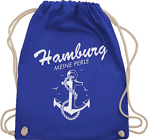 Turnbeutel Rucksack - Stadt und City Outfit - Hamburg - meine Perle - Unisize - Royalblau - turn beutel sportbeutel stoffbeutel sporttasche rucksaecke kordel uni baumwolle stoff baumwoll von Shirtracer