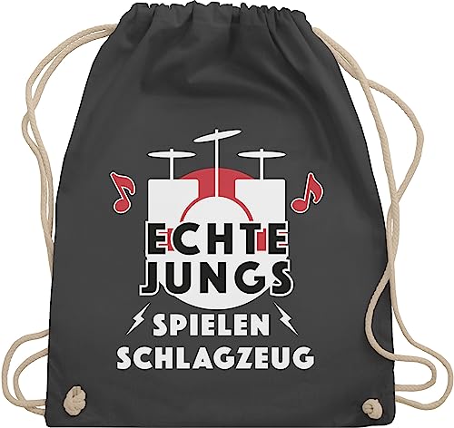 Shirtracer Turnbeutel Rucksack - Statement Sprüche Kinder - Echte Jungs spielen Schlagzeug - Unisize - Dunkelgrau - stoffbeutel baumwolle mit sprüchen sportbeutel sprüche. juterucksäcke lustige von Shirtracer