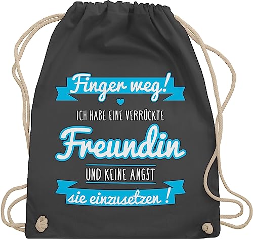 Turnbeutel Rucksack - Statement Sprüche Kinder - Ich habe eine verrückte Freundin blau - Unisize - Dunkelgrau - stoffrucksack typisch frau finger weg hab ne turnsack familien look turnsackerl paar von Shirtracer