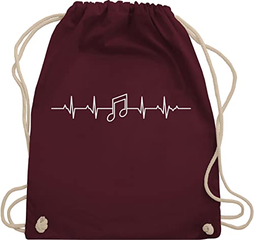 Turnbeutel Rucksack - Symbol und Zeichen Outfit - Herzschlag Musik Note - Unisize - Bordeauxrot - beutel mit kordel kordelzug stoff baumwolle a4 damen notenrucksack noten gymbag musiker-geschenke von Shirtracer