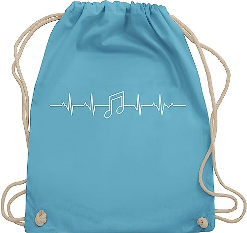 Turnbeutel Rucksack - Symbol und Zeichen Outfit - Herzschlag Musik Note EKG Linie I Herzlinie Geschenk Musikliebhaber - Unisize - Hellblau - beutel für musikschule noten stoffbeutel tasche festival von Shirtracer