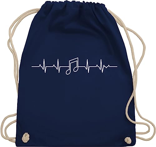 Shirtracer Turnbeutel Rucksack - Symbol und Zeichen Outfit - Herzschlag Musik Note EKG Linie I Herzlinie Geschenk Musikliebhaber - Unisize - Navy Blau - beutel für musikschule noten stoffbeutel von Shirtracer