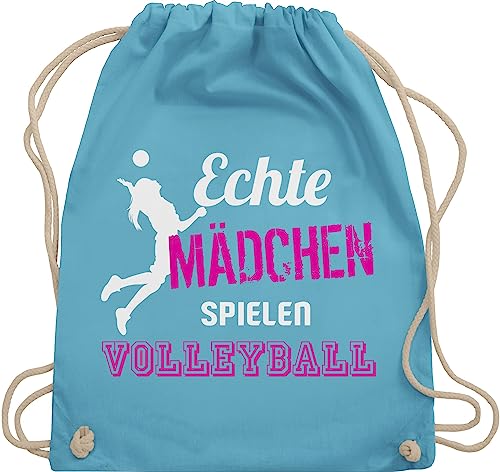 Shirtracer Turnbeutel Rucksack - Geschenke Zubehör - Echte Mädchen spielen Volleyball - Unisize - Hellblau - für volleyballer volleyballtasche vollyball geschenk volleyballerinnen beutel spielerin von Shirtracer