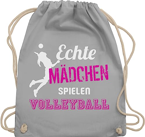 Turnbeutel Rucksack - Geschenke Zubehör - Echte Mädchen spielen Volleyball - Unisize - Hellgrau - gym beutel backpack geschenkbeutel sportrucksack stoffrucksack turnsack sporttasche beuteltasche von Shirtracer