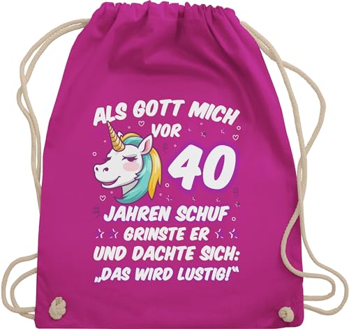 Shirtracer Turnbeutel Rucksack - 40. Geburtstag - Als Gott mich vor 40 Jahren schuf grinste er - Einhorn Einhornkopf - Unisize - Fuchsia - 40th 40igsten zehnunddreissig vierzigsten 40ten 40sten von Shirtracer