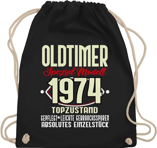 Shirtracer Turnbeutel Rucksack - 50. Geburtstag - Oldtimer Spezial Modell 1974 Fünfzigster - Unisize - Schwarz - geschenke für damen ab 50 50.geburtstag 1973 juterucksäcke zum 50er beutelrucksäcke von Shirtracer