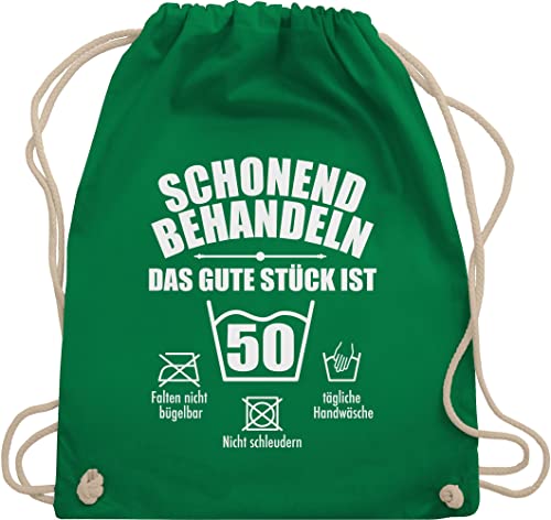 Turnbeutel Rucksack - 50. Geburtstag - Schonend behandeln 50 - Unisize - Grün - sportsack geburtstagsgeschenk zum frau geschenk 50zigster sportbeutel geschenke für frauen ab lustig von Shirtracer