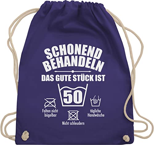 Turnbeutel Rucksack - 50. Geburtstag - Schonend behandeln 50 - Unisize - Lila - geschenk zum fünfzigsten geschenktasche 50.geburtstag beutel geschenkidee für frauen ab geburtstagsgeschenk 50er von Shirtracer