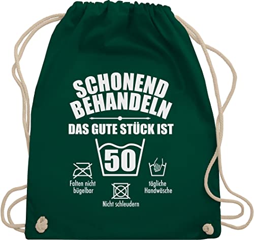 Shirtracer Turnbeutel Rucksack - 50. Geburtstag - Schonend behandeln 50 - Unisize - Dunkelgrün - sachen zum 50.geburstag turnsackerl geschenk mann jahre fuffzig taschen frau geschenkartikel 50ster von Shirtracer