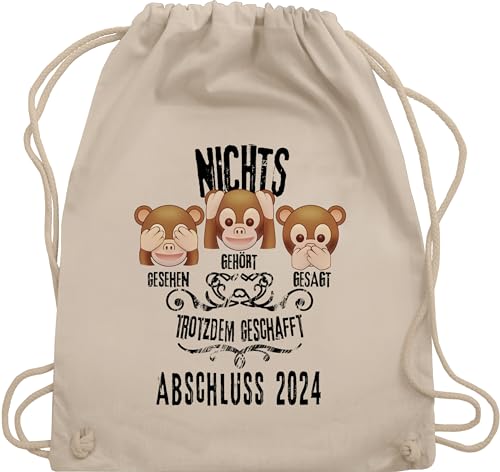 Turnbeutel Rucksack - Abi Abitur & - 3 Affen Emoticons ABSCHLUSS 2024 - Unisize - Naturweiß - bag geschenk zum schulabschluss tochter 10. klasse sportbeutel baumwolle 10 realschule taschen schule von Shirtracer