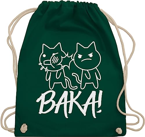 Shirtracer Turnbeutel Rucksack - Anime Geschenke - Baka! mit Katzen - weiß - Unisize - Dunkelgrün - katzenmotive geschenk turn beutel für fans turnbeutel+anime katzenmotiv taschen manga katze von Shirtracer