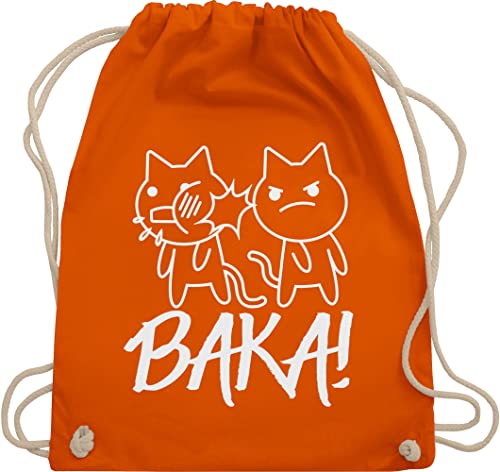 Turnbeutel Rucksack - Anime Geschenke - Baka! mit Katzen - weiß - Unisize - Orange - manga beutel baumwolle fans katzenmotive stoffbeutel dumme sachen sportbeutel katzenmotiv turnbuetel geschenk von Shirtracer