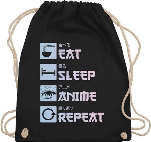 Turnbeutel Rucksack - Geschenke - Eat Sleep Anime Repeat - Manga - Unisize - Schwarz - turnbeutel+anime geschenk+anime beutel anime+tasche sportbeutel backpack bags tasche bag sporttasche taschen von Shirtracer