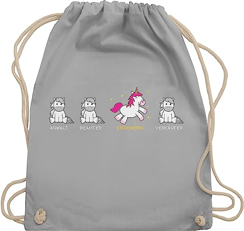 Turnbeutel Rucksack - Beruf und Job Geschenke - Erzieherin Einhorn - Unisize - Hellgrau - baumwolltasche gym bag kordel kinder baumwolle beutel kordelzug baumwoll geschenk für erzieherinnen arbeit von Shirtracer