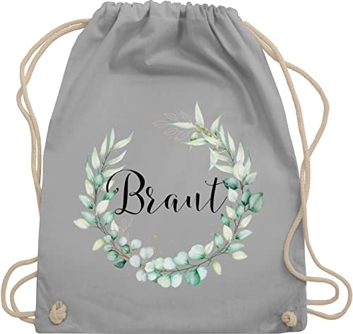 Turnbeutel Rucksack - JGA Junggesellenabschied Frauen - Braut - Blumenkranz Eukalyptus - Unisize - Hellgrau - damen poltern gym bag outfit hen party backpack mädels bachelorette sportrucksack von Shirtracer