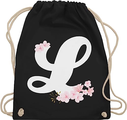 Shirtracer Turnbeutel Rucksack - Geschenk Initialen - Tasche - Buchstabe L mit Kirschblüten - Unisize - Schwarz - kirschblüte buchstaben anfangsbuchstabe sportbeutel name beutel anfangsbuchstaben von Shirtracer