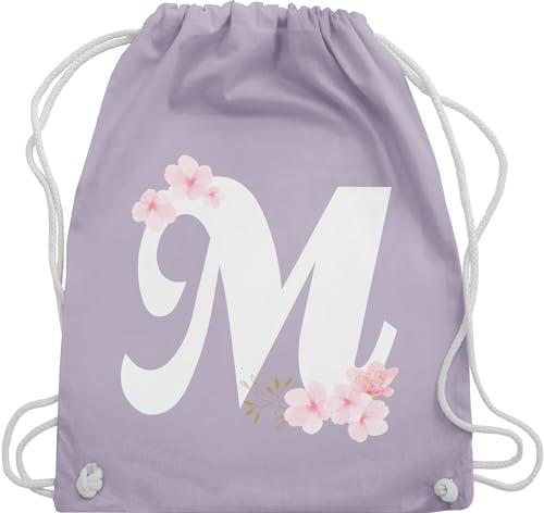 Turnbeutel Rucksack - Geschenk Initialen - Tasche - Buchstabe M mit Kirschblüten - Unisize - Pastell Lila - beutel kordelzug buchstaben turnsackerl sporttasche sportbeutel stoff rucksäcke turnsack von Shirtracer