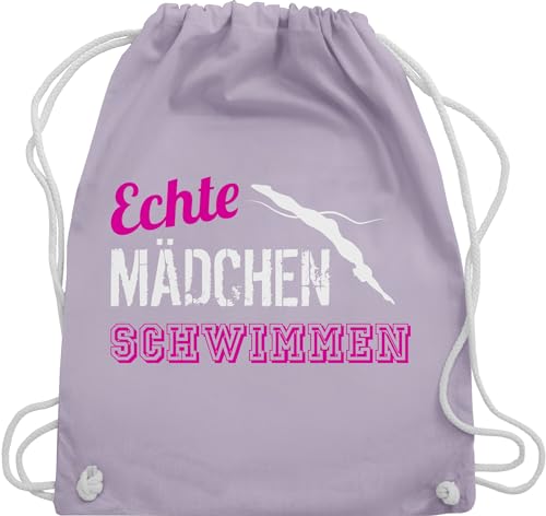 Turnbeutel Rucksack - Echte Mädchen schwimmen - Unisize - Pastell Lila - beutel kinder sporttasche baumwolle sportrucksack mit schnur turn tasche sport beuteltasche stoff baumwoll kordel gym turnen von Shirtracer