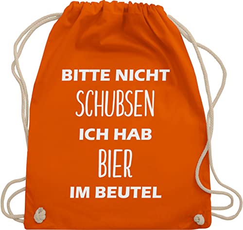 Turnbeutel Rucksack - Festival Zubehör - Bitte nicht schubsen ich hab Bier im Beutel - Unisize - Orange - männern geschenke für sportbeutel baumwolle festivaltasche turnsackerl festivalgadgets von Shirtracer