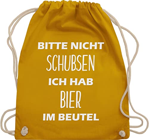 Shirtracer Turnbeutel Rucksack - Festival Zubehör - Bitte nicht schubsen ich hab Bier im Beutel - Unisize - Senfgelb - sportbeutel groß lustige geschenke wichteln geschenkebeutel von Shirtracer