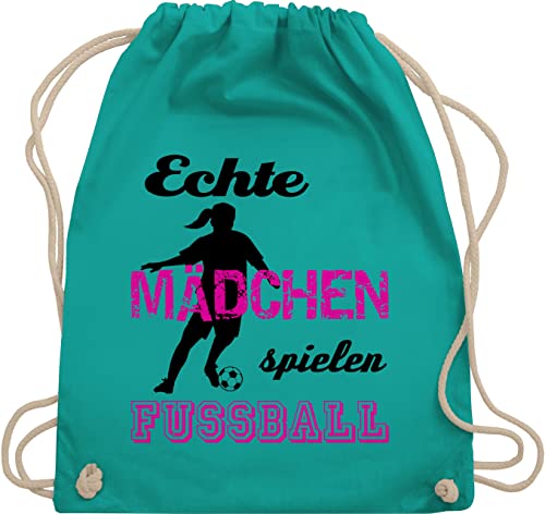 Turnbeutel Rucksack - Fussball EM 2024 - Echte Mädchen spielen Fußball - Schwarz - Unisize - Türkis - turn beutel geschenke fussballrucksack fußballer ,,echte fußball'' sportbeutel fanartikel von Shirtracer