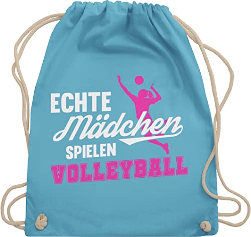 Shirtracer Turnbeutel Rucksack - Geschenke Zubehör - Echte Mädchen spielen Volleyball weiß/fuchsia - Unisize - Hellblau - accessories vollyball geschenk turn beutel turntasche kinderturnbeutel tasche von Shirtracer