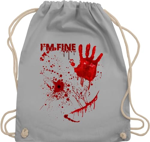 Turnbeutel Rucksack - Halloween Taschen - Blutige Hände Blutspritzer Blut Blutflecken Gruselig Horror Killer - I'm Fine - Unisize - Hellgrau - tasche haloween outfits blutig turnen halowen blutiger von Shirtracer
