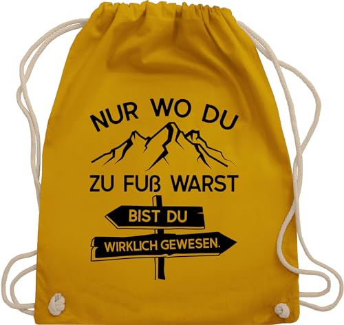 Turnbeutel Rucksack - Hobby Outfit - Nur wo du zu Fuß warst - schwarz - Unisize - Senfgelb - bergsteiger geschenke berg rucksäcke geschenk für wanderfreunde berge beuteltasche wanderbeutel lustig von Shirtracer