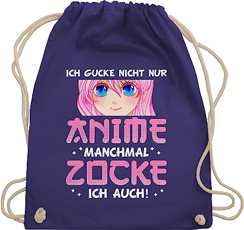 Shirtracer Turnbeutel Rucksack - Ich gucke nicht nur Anime manchmal zocke ich auch - Manga Fans Anime Geschenke - Unisize - Lila - groß turnbeutel+anime geschenk+anime guck beutel tasche anime+tasche von Shirtracer