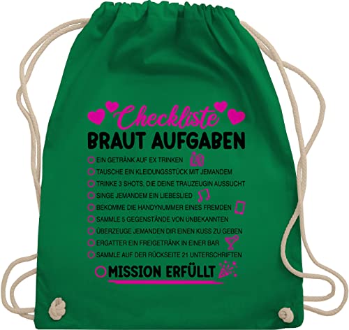 Turnbeutel Rucksack - JGA Junggesellenabschied Frauen - Braut Aufgaben I Mutprobe Checkliste - Unisize - Grün - bride beutel stoffbeutel jungesellenenabschied sport beuteltasche brauttasche tasche von Shirtracer