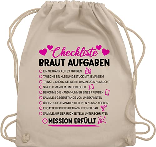 Shirtracer Turnbeutel Rucksack - JGA Junggesellenabschied Frauen - Braut Aufgaben I Mutprobe Checkliste - Unisize - Naturweiß - bride stoffbeutel brauttaschen bachelorette party aufgabe stoffrucksack von Shirtracer