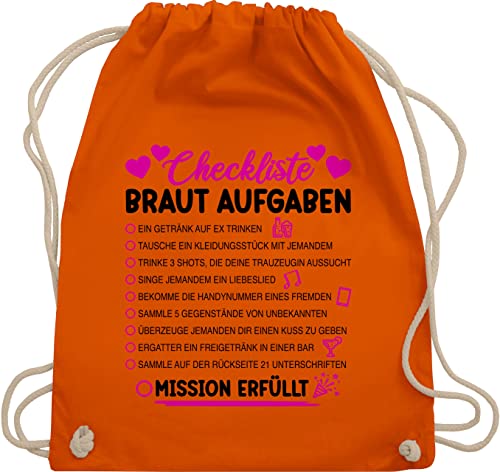 Shirtracer Turnbeutel Rucksack - JGA Junggesellenabschied Frauen - Braut Aufgaben I Mutprobe Checkliste - Unisize - Orange - jungesellinnenabschied outfit jungesselnabschied stoffrucksack bride bag von Shirtracer