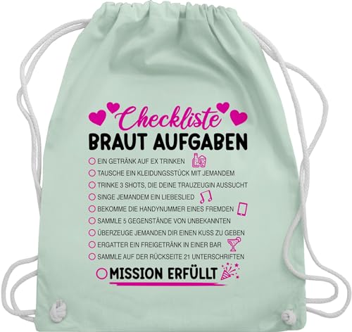 Turnbeutel Rucksack - JGA Junggesellenabschied Frauen - Braut Aufgaben I Mutprobe Checkliste - Unisize - Pastell Grün - beutel polterabend bag sportbeutel bride tasche bachelorette stoffbeutel von Shirtracer